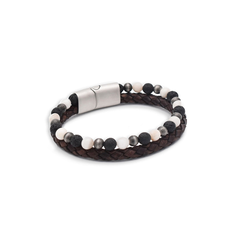 Lederarmband Fashion Beads - Majestic Grey