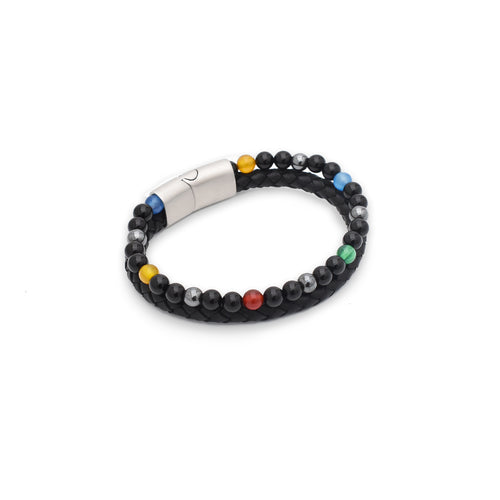 Lederarmband Fashion Beads - Rainbow Style