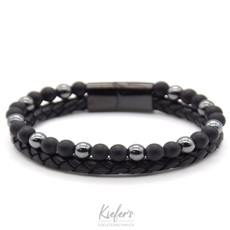 Lederarmband Fashion Beads - Mystic Black