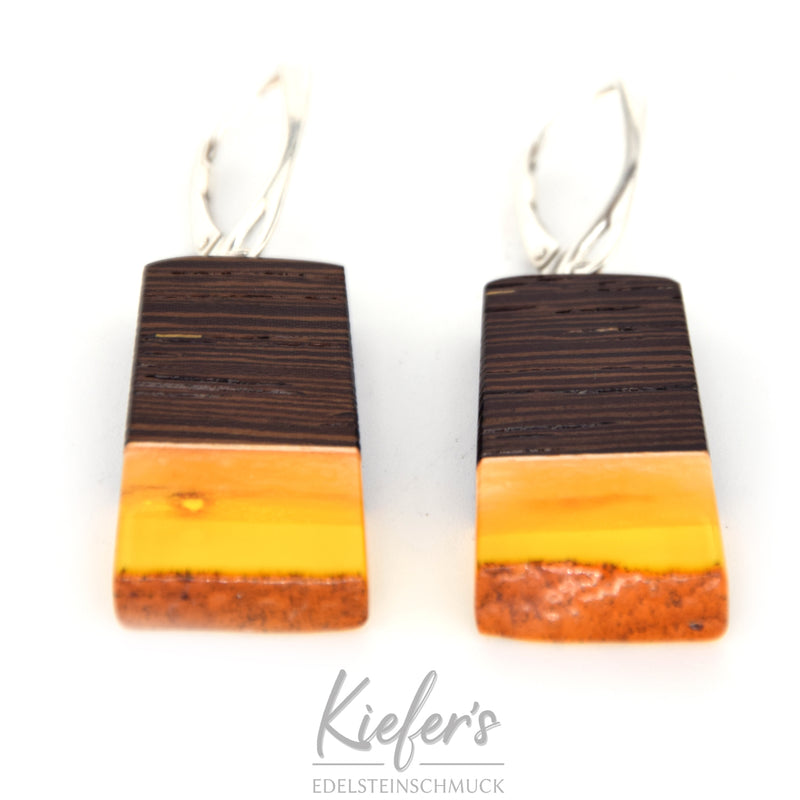 Ohrhänger Bernstein mit Holz (Wenge)
